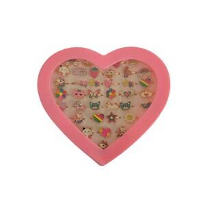 Heart-Shaped Kids Ring Set – 36 Adjustable Colorful Rings in Gift Box